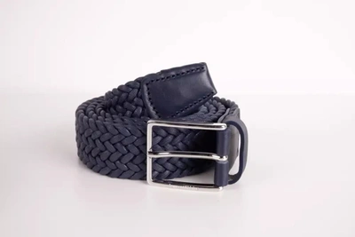 Shop Harmont & Blaine Elegant Dark Blue Fabric Belt With Silver Men's Buckle