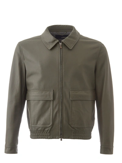 Shop Lardini Elegant Green Leather Jacket With Maxi Men's Pockets