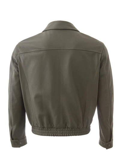 Shop Lardini Elegant Green Leather Jacket With Maxi Men's Pockets