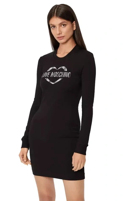 Shop Love Moschino Chic Cotton Blend Logo Women's Dress In Black