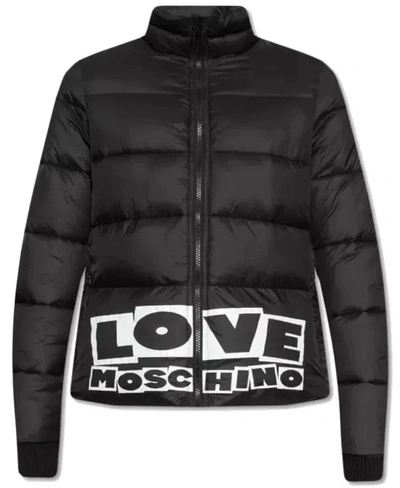 Shop Love Moschino Chic Nylon Down Jacket With Bold Women's Logo In Black