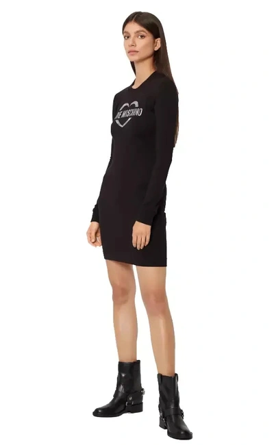 Shop Love Moschino Chic Cotton Blend Logo Women's Dress In Black