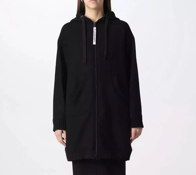 Shop Love Moschino Elegant Black Wool Coat With Logo Women's Detail