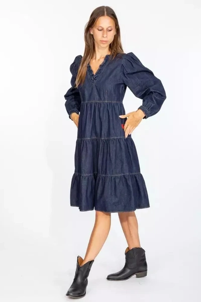 Shop Love Moschino Elegant Dark Blue Denim Flare Women's Dress