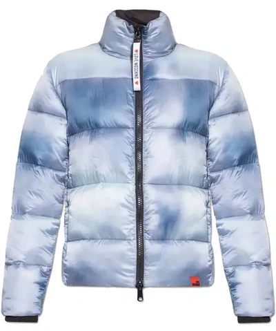 Shop Love Moschino Chic Light Blue Down Jacket With Logo  Patch