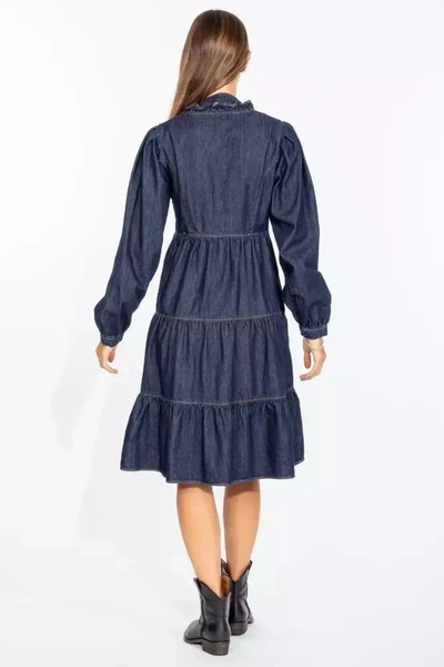 Shop Love Moschino Elegant Dark Blue Denim Flare Women's Dress