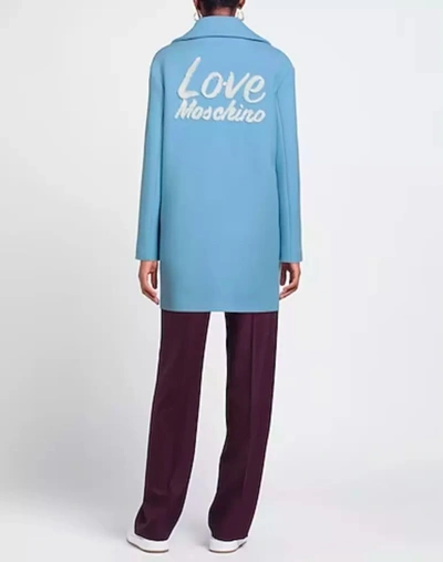 Shop Love Moschino Elegant Light Blue Wool Women's Coat