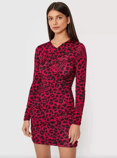 Shop Love Moschino Chic Leopard Texture Dress In Pink And Women's Black In Red
