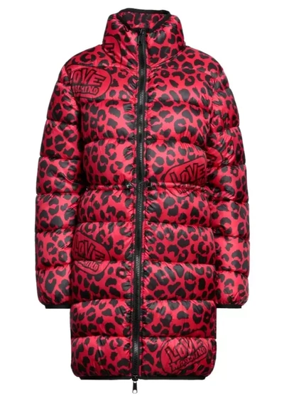 Shop Love Moschino Chic Leopard Print Long Down Women's Jacket In Red