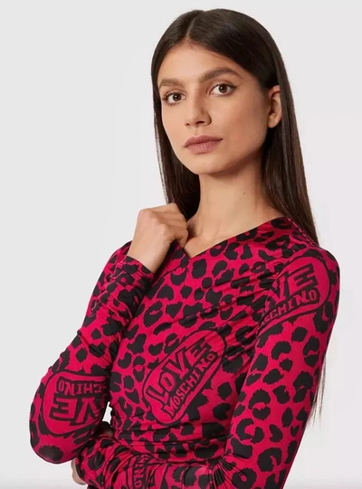 Shop Love Moschino Chic Leopard Texture Dress In Pink And Women's Black In Red