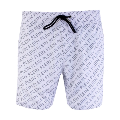 Shop Philipp Plein White Allover Print Swim Men's Shorts