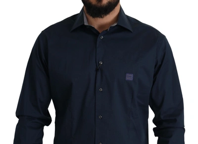 Shop Roberto Cavalli Navy Elegance Cotton Dress Men's Shirt In Blue