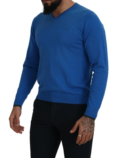 Shop Sun68 Chic Blue Cotton Pullover Men's Sweater