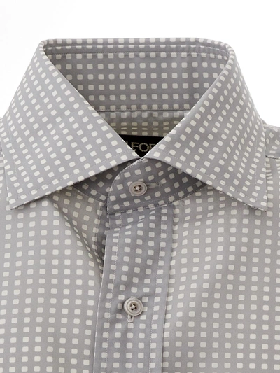 Shop Tom Ford Elegant Grey Micro Print Cotton Men's Shirt