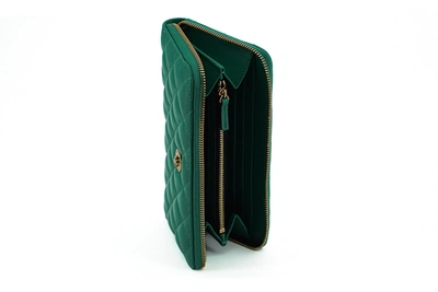 Shop Versace Elegant Quilted Leather Zip Women's Wallet In Green