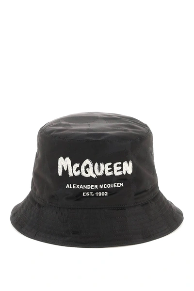 Shop Alexander Mcqueen Graffiti Bucket Hat In Black Technical