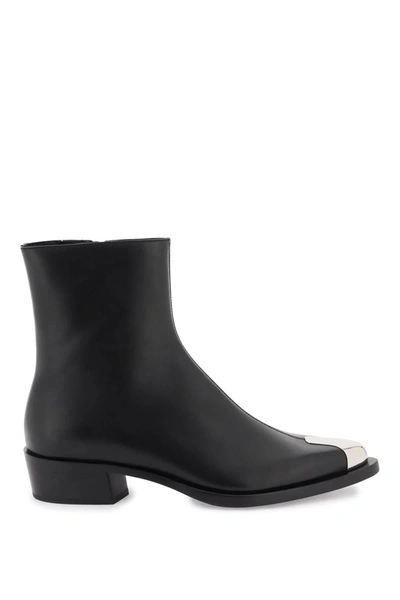 Shop Alexander Mcqueen Leather Punk Ankle Boots