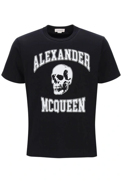 Shop Alexander Mcqueen T Shirt With Varsity Logo And Skull Print