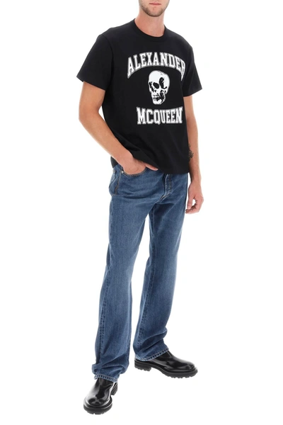 Shop Alexander Mcqueen T Shirt With Varsity Logo And Skull Print