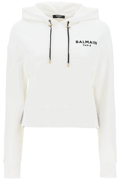 Shop Balmain Cropped Sweatshirt With Flocked Logo Print