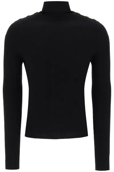 Shop Balmain Turtleneck Sweater With Monogram Buttons