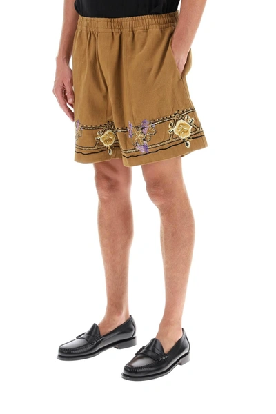 Shop Bode Autumn Royal Shorts With Floral Embroideries