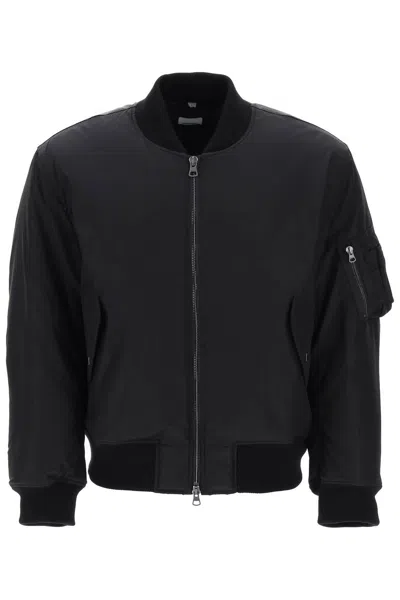 Shop Burberry 'graves' Padded Bomber Jacket With Back Emblem Embroidery