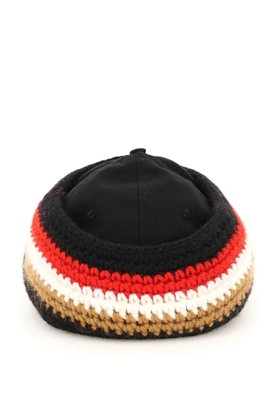 Shop Burberry Baseball Cap With Knit Headband In Black