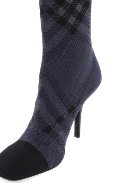 Shop Burberry Check Knit Ankle Boots