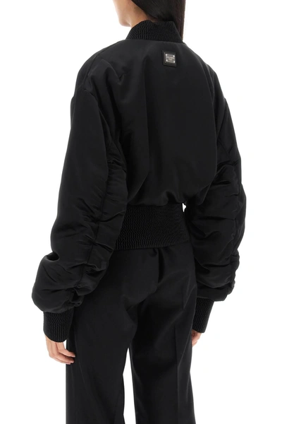 Shop Dolce & Gabbana Charmeuse Bomber Jacket With Draped Sleeves