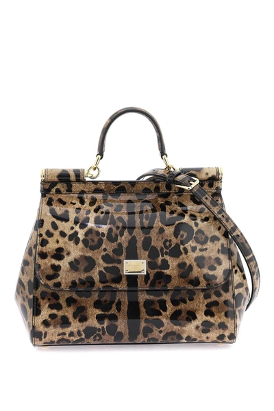 Shop Dolce & Gabbana Leopard Leather Medium 'sicily' Bag