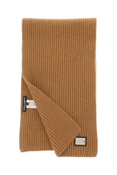 Shop Dolce & Gabbana Ribbed Cashmere Scarf In Brown Cashmere