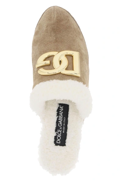 Shop Dolce & Gabbana Suede And Faux Fur Clogs With Dg Logo.