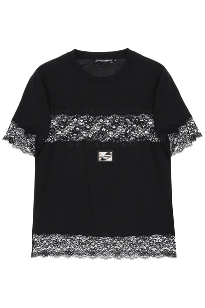 Shop Dolce & Gabbana T Shirt With Lace Inserts