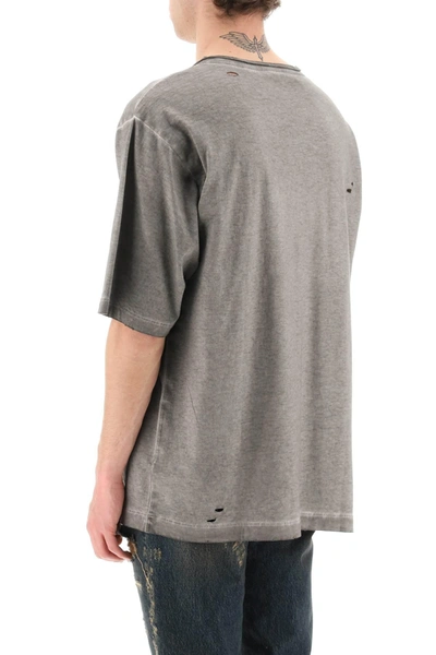 Shop Dolce & Gabbana Washed Cotton T Shirt With Destroyed Detailing In Gray