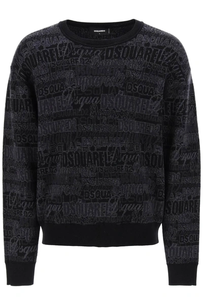 Shop Dsquared2 Wool Sweater With Logo Lettering Motif