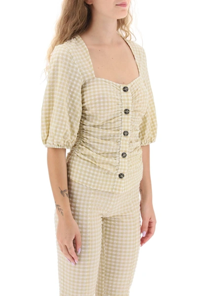 Shop Ganni Gathered Blouse With Gingham Motif