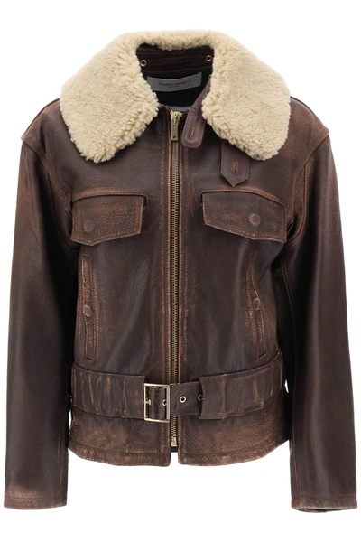 Shop Golden Goose 'ilaria' Calf Leather Biker Jacket
