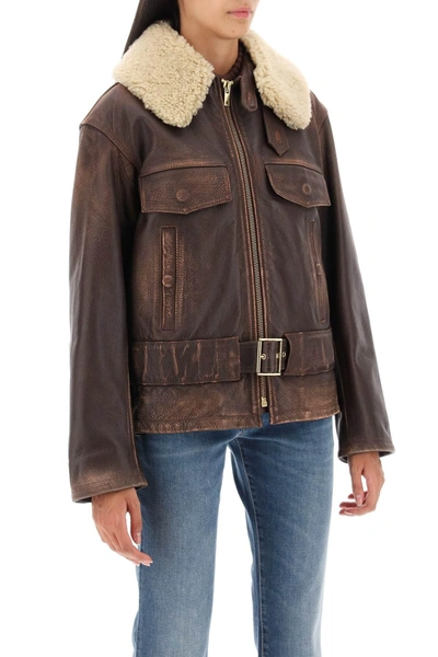 Shop Golden Goose 'ilaria' Calf Leather Biker Jacket