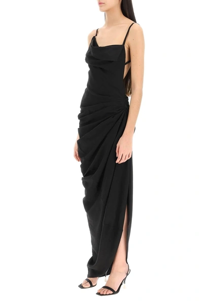 Shop Jacquemus La Robe Saudade Longue Draped Dress