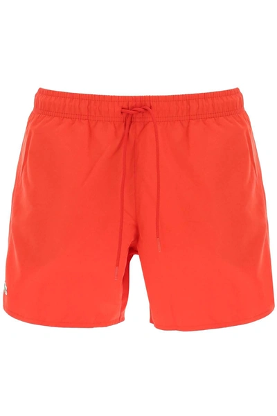 Shop Lacoste Logo Patch Swim Shorts