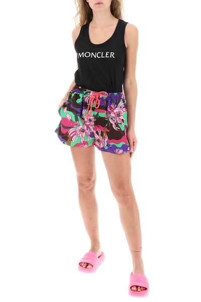Shop Moncler Poplin Shorts With Floral Motif