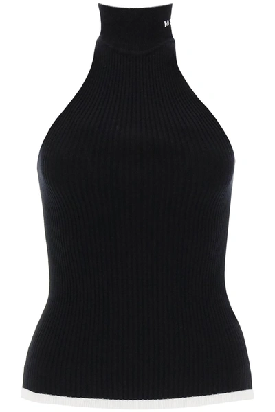 Shop Msgm Ribbed Tank Top With Halterneck