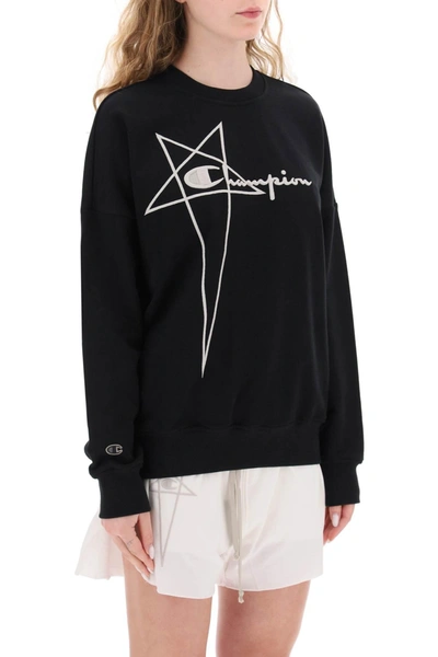 Shop Rick Owens 'champion X ' Crew Neck Sweatshirt With Logo Embroidery