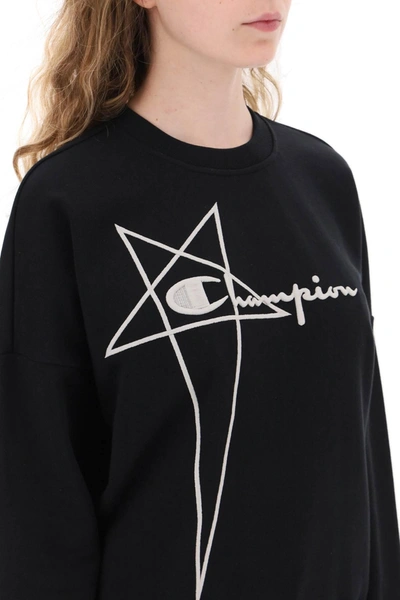 Shop Rick Owens 'champion X ' Crew Neck Sweatshirt With Logo Embroidery