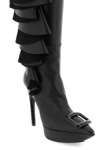 Shop Roger Vivier 'choc Buckle Boots With Ruffles