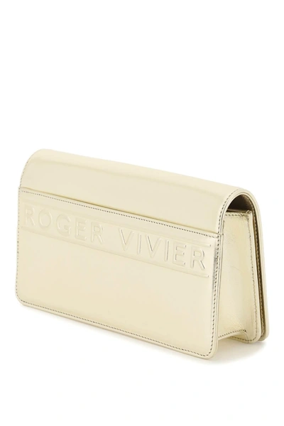 Shop Roger Vivier Mini Viv' Choc Jewel Laminated Leather Bag In Gold