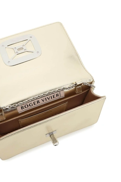 Shop Roger Vivier Mini Viv' Choc Jewel Laminated Leather Bag In Gold