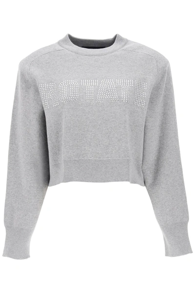 Shop Rotate Birger Christensen Rotate Cropped Sweater With Rhinestone Studded Logo
