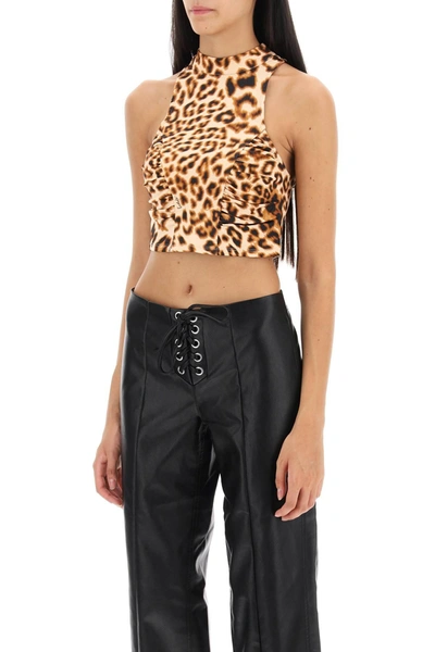 Shop Rotate Birger Christensen Rotate Leopard Print Jersey Crop Top